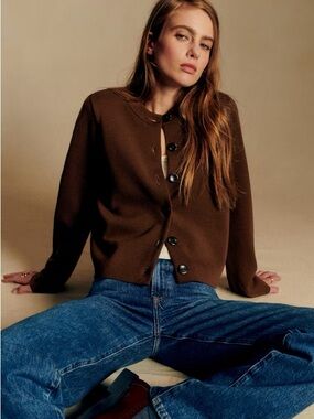 Sezane Jude Cardigan in Chestnut Brown, XS